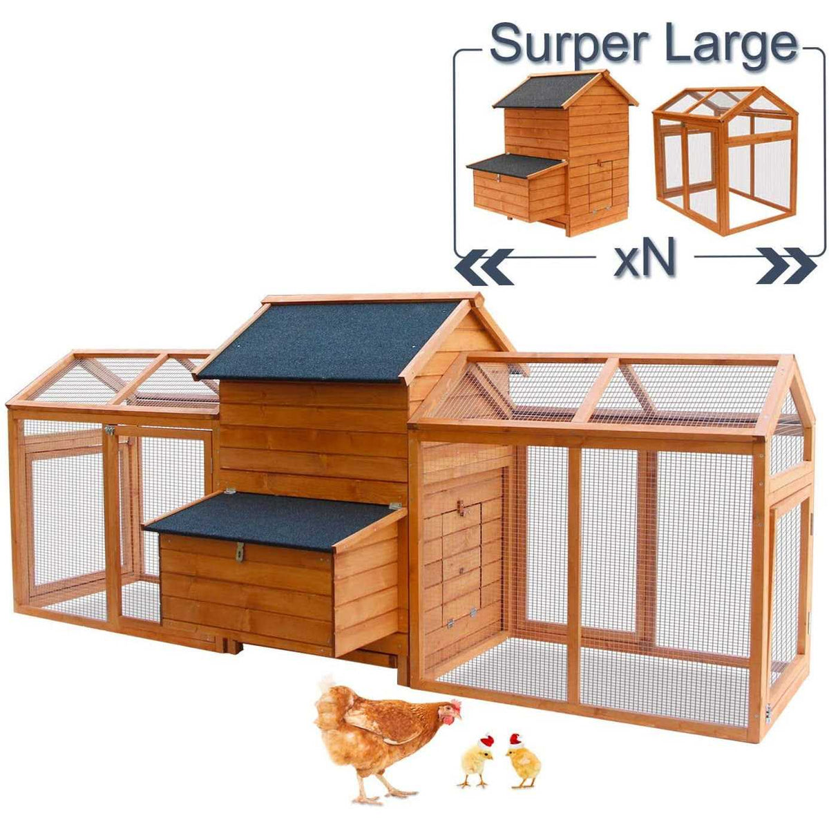 Wooden Chicken Coop with Nesting Box and Removable Tray H52529