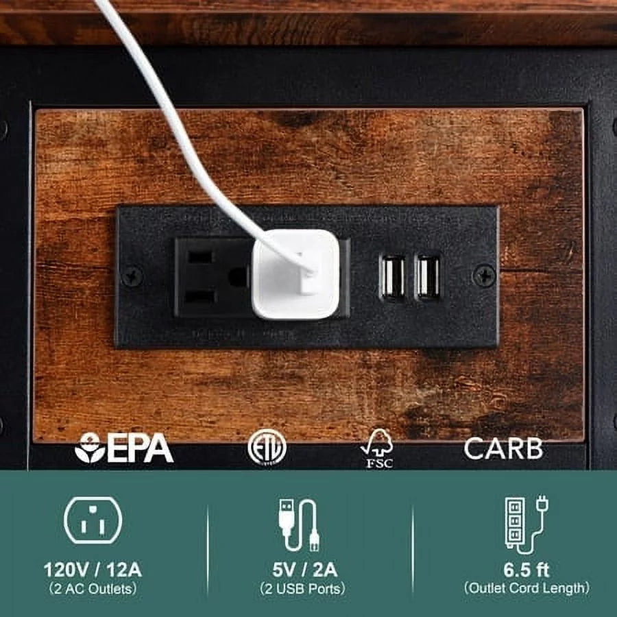 End Table with Charging Station, Flip Top Side Table with USB Ports and Outlets S528